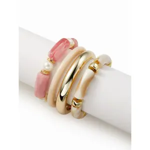 Cider 4PCS BAMBOO TUBE & FAUX PEARL BRACELET SET