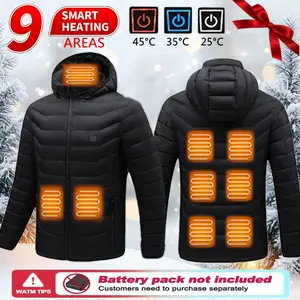 Men's 9-Heat Zone Smart Electric Heated Jacket With Hooded - USB Rechargeable, Constant Temperature, (Battery Not Included) - Winter Warmth for Outdoor Activities, Casual & Formal Wear - Zipper Closure, and Pockets, Winter Gifts, Christmas Gifts