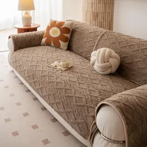 Solid-Color Geometric Pattern Plush Sofa Cover, Soft Non-Slip Sofa Protector for Living Room and Bedroom, Stylish Pet-Friendly Home Decor, Sofa Slipcover #GLOBAL PICKS