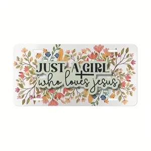 Jesus Front License Plate, Jesus Car Tag, Just a Girl Who Loves Jesus Vanity Plate, Christian Front License Plate, Aluminum Front License Plate- 6X12- Inch Polished Metal Standard Plate, Easy to Install, for Decor Only, Made in USA