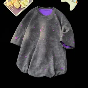 The same heavy retro ripped short-sleeved T-shirt for men and women, tie-dye round neck old short-sleeved jumper, street trend wear, daily wear, tops