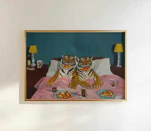 Tiger Wall Art, Animal, Dopamine Aesthetic Wall Art, Love poster, Pizza Art, Romantic, Cozy Home Decor, gift for wife