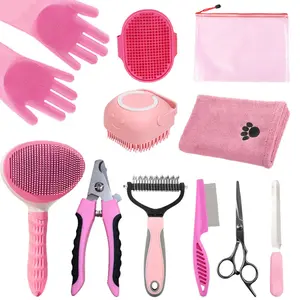 Dog Brush for Shedding 12pcs Bath Grooming Kit with Pet Nail Clipper and File - Dog Bath Brush Cat Grooming Supplies, Dematting Comb Bath Brush Shampoo Scrubber for Dogs and Cats