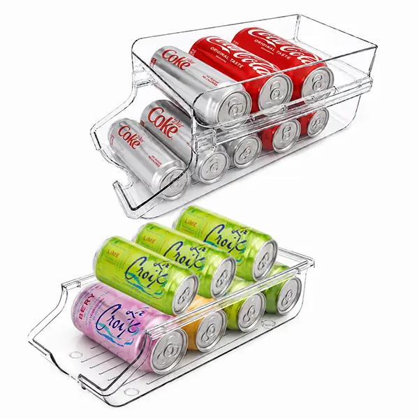 Single/Double Layer Rectangular Refrigerator Can Holder - Tilted Rolling Design with Automatic Refill, Compact Fit for Fridge/Freezer, Food-Grade Moisture-Proof Home Organizer for Neat Storage