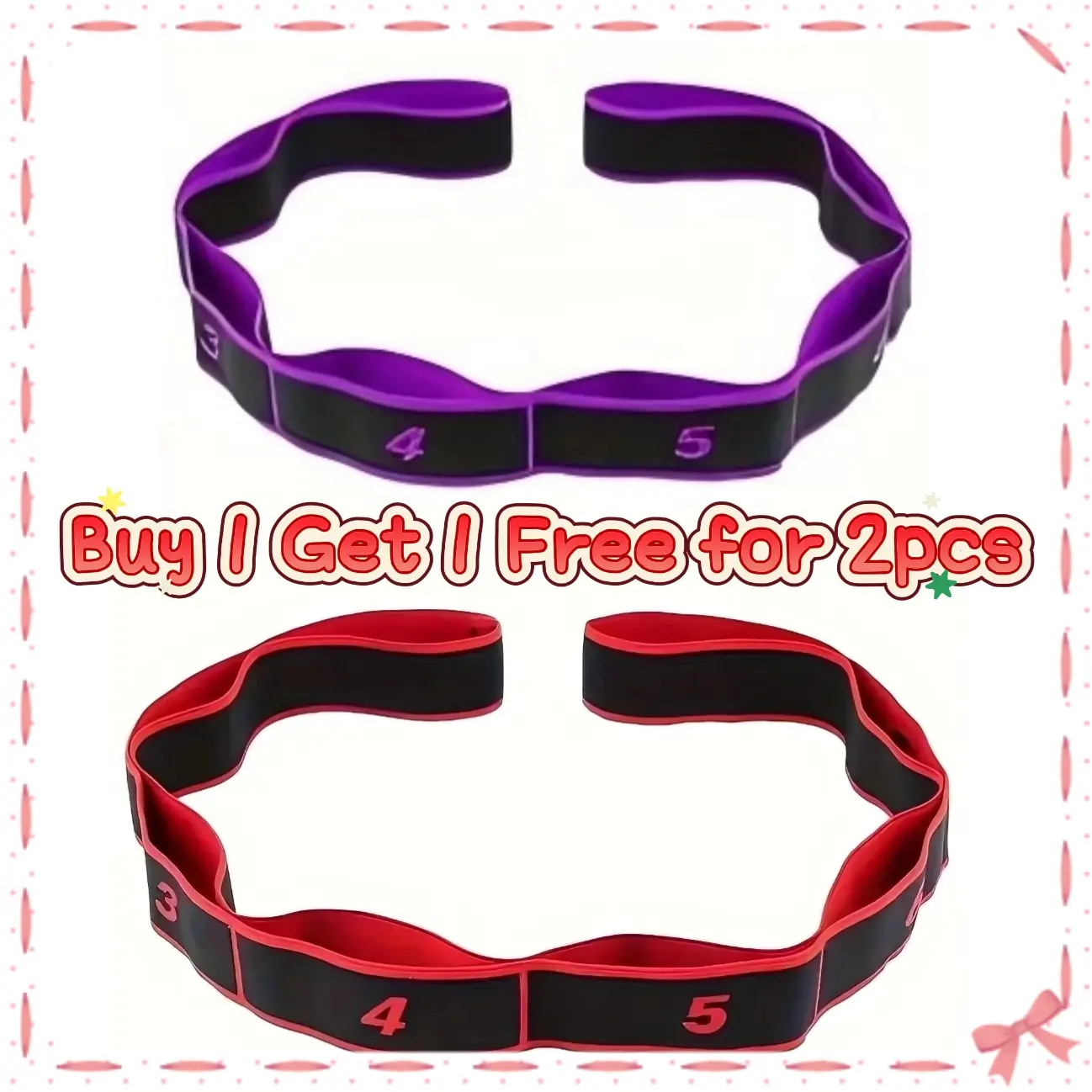 Buy one, get one free! Buy one resistance band and get another one for free! Segment anti-slip resistance bands enhance your workout results! Segment resistance bands are suitable for home use, yoga, Pilates, and rehabilitation training.