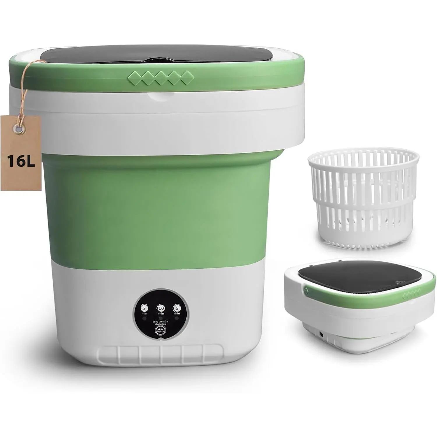 16L Upgraded Plastic Foldable Mini Washing Machine - Compact Laundry Washer with Spin Basket, Spin Dryer, 3 Cleaning Modes, 1-Touch Control, 12*13in Size for Baby Clothes, Camping, Bathrooms, Apartments, Small Spaces