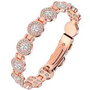 Feraco Pure Copper Bracelets for Women, Ultra Strength Magnetic Bracelet with 3800 Gauss Magnets & Sparkling Cubic Zirconia, Adjustable,charm bracelet