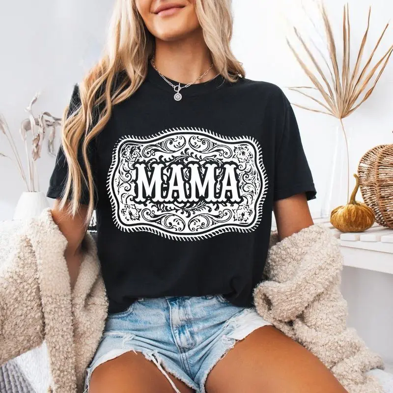 Western Mama T-Shirt, Trendy Cowgirl Rodeo Graphic Tee, Casual Shirt for Moms, Country Western Style Top for Women