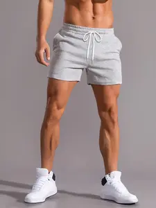 Men's Casual Plain Solid Color Drawstring Waist Shorts, Fitted Summer Knit Fabric, Moderate Thickness, Perfect for Daily Wear, Outdoor