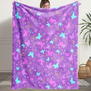 Flannel Plush Fluffy Blanket - Magical Celestial-Themed Cartoon Character-Inspired Adorable Style Throw, Unicorn-Butterfly-Stars Print, Soft Warm Texture, Multi-Size for Bedroom-Sofa, Ideal Birthday Gift for Girls Home Decor, Fluffy Blankets, Adorable Sty