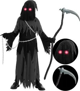 Glowing Eyes Grim Reaper Costume for Kids, Halloween Costume for Boys, Phantom Costume