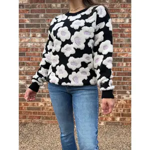 Stay Warm This Winter Textured Floral Sherpa Sweater
