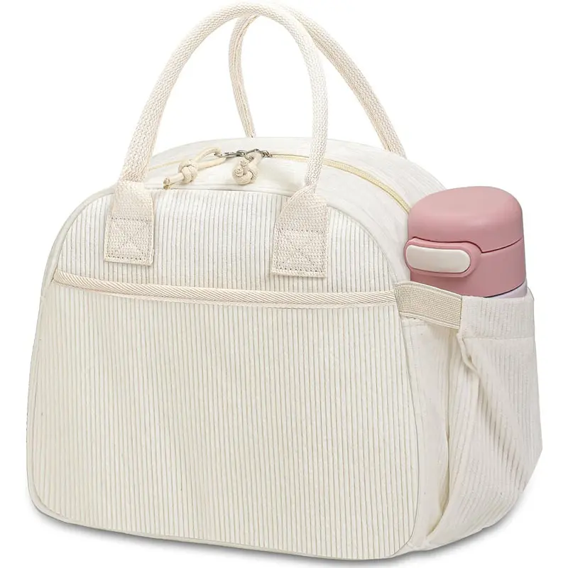 Insulated Corduroy Lunch Tote - Women's Thermal Lunch Bag, Durable Waterproof Oil-Resistant Spacious Handheld Food Bag for Work, Travel Must Haves, Lunch Bags For Women