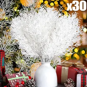 Artificial White Pine Leaves Christmas Decor Xmas Tree Home Room Decor 2025 New Year Gift Christmas Garland Accessory Wholesale Plastic Ornaments