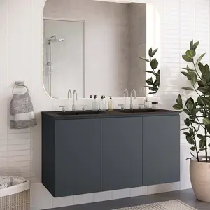 Modway Bryn 48" Wall-Mount Double Sink Bathroom Vanity in Gray Black