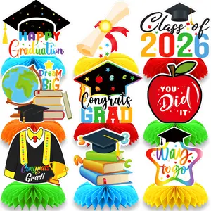 9pcs Pre-K Graduation Decorations, Honeycomb Center Table Decor, 3D Preschool Graduation Party Supplies, Graduation Ceremony Essentials, Party Event Props