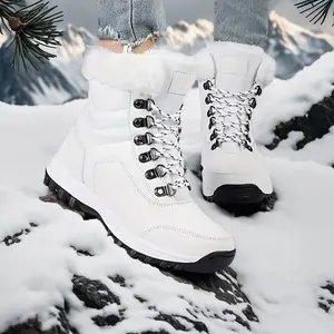 Winter Boots for Women Classic Style Waterproof Snow Boots with Warm Plush Lining for Ice Snow Cold Weather White High Boots Versatile Decor Girl Footwear Clean White Color Ideal for Cold Weather Walking Shoes