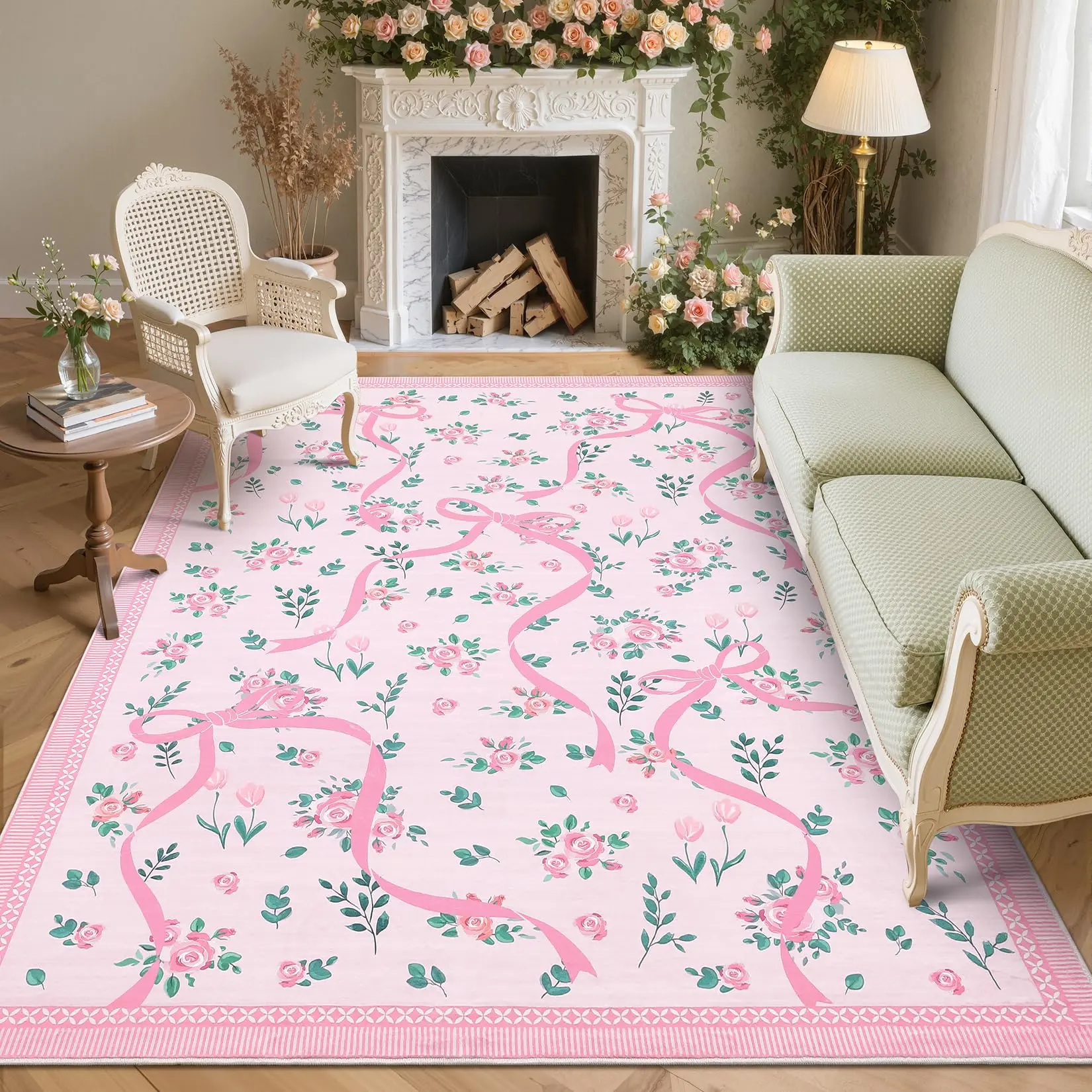 GARVEE Modern Bowknot Printed Area Rug for Bedroom, Living Room, and Bathroom - Soft, Low Pile, Washable, Foldable, Non-Shedding Carpet in Pink, Size 10x13 ft, Ideal for Indoor Room Decor