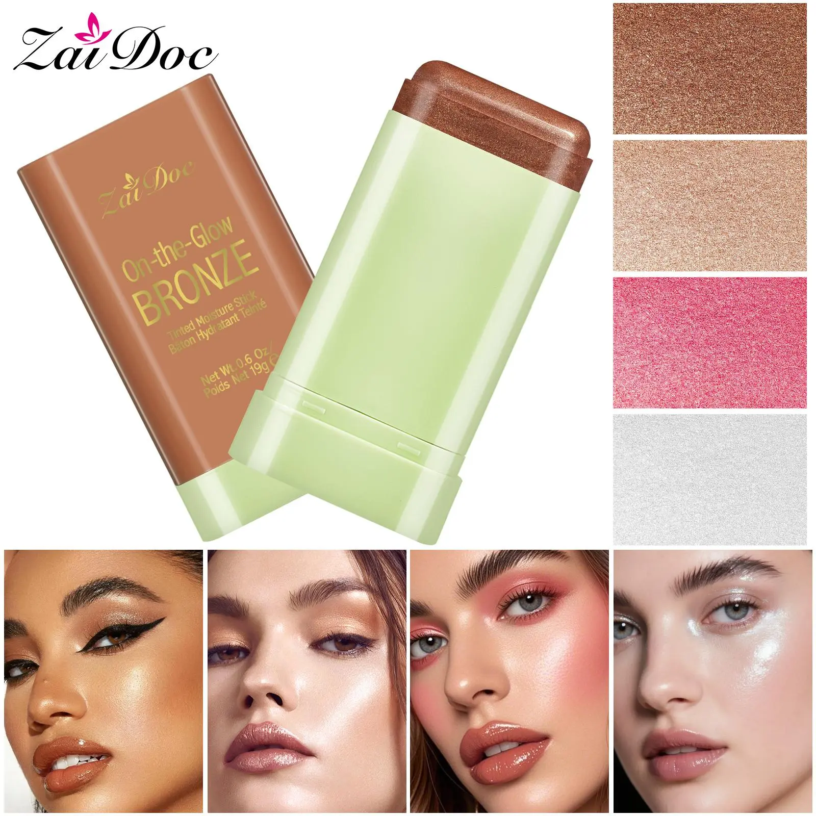 On-the-Go Tinted Moisture Highlighter Stick | Flawless Glow, Long-Lasting Hydrating Formula - Natural Shades for Cheeks & Eyes