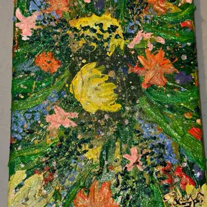 Hand painted canvas painting glitter flowers with 3d elements!