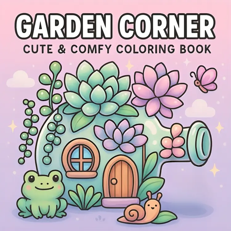 【JUST RELEASED】Kawaii Garden Corner Coloring Book - Office Art Supplies with Friendly Plants, Adorable Critters, Whimsical Scenes, 91 Bleed-Free Pages, Illustrations for Relaxation Fun & Art for Kids, 91 Pages