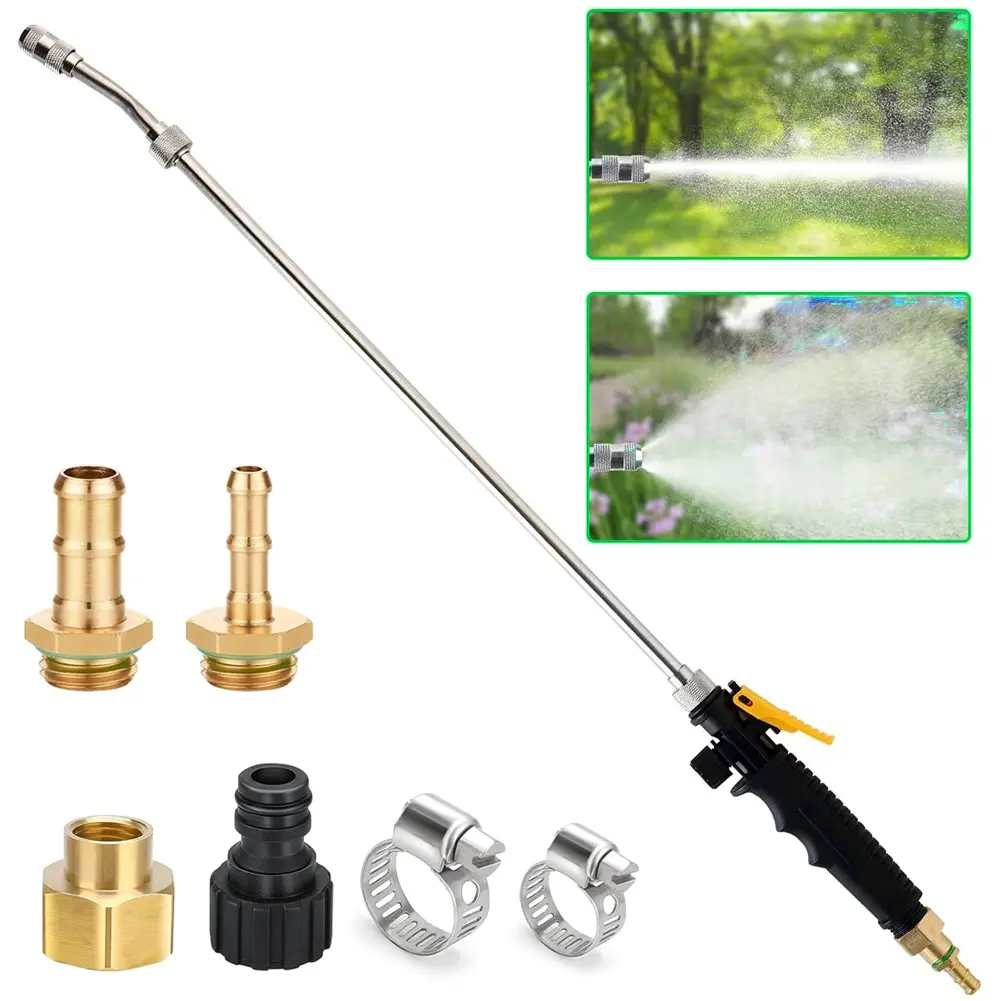 Sprayer Wand 44 Inch, 3/8" & 1/4" Brass Barb, Stainless Steel with Shut off Valve, 2 Hose Clamps, Garden Hose Adapter, Adjustable Nozzle, Garden Hose Connector, Water Hose Connector