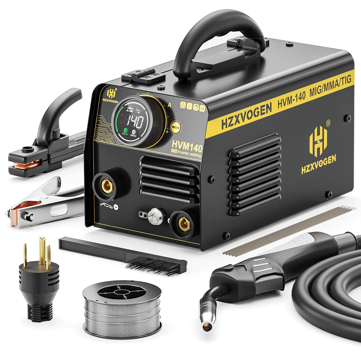 HZXVOGEN HVM140 Digital MIG Welder - 110V/220V 3-in-1 Flux Core-Lift TIG-MMA Portable Welder with IGBT Inverter, LED Display for DIY, Farm Maintenance (Gasless Liquidation Merchandise), Portable Welders