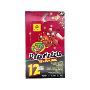 Pulparindots Extra Spicy Flavor Coated Tamarind Round Candy, 12 Packets, Candy Snack Candies Mexican Candy Dulces Mexicanos Tangy Sweet