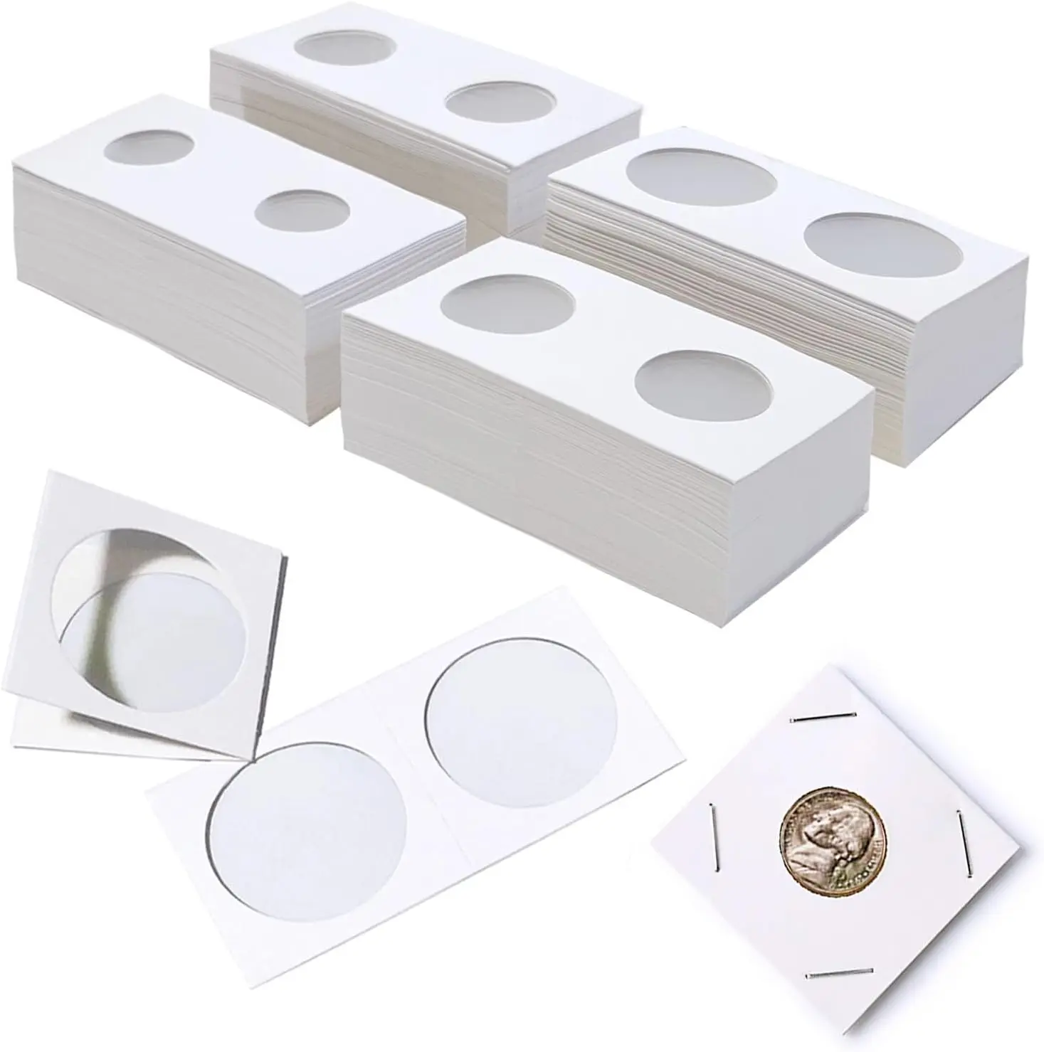 200-Pc Smooth Cardboard Coin Flips Organizer, Assorted Sizes with Transparent Dust-Free View Window, Cardboard Mylar Material and Storage Box, Cardboard Organizer