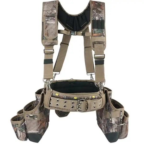 MELOTOUGH Camo Tool Belt with Suspenders Camouflage Tool Bag Supenders Framers Comb Apron Tool Belt Construction Tool Pouch Suspenders Heavy Duty Carp