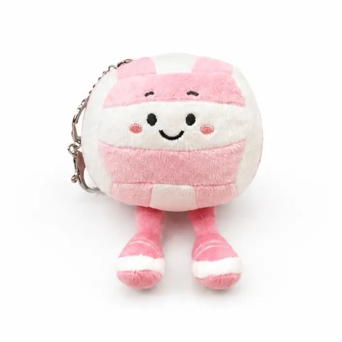 "Bumpette" Pink and White Plush Volleyball Keychain with Smiley Face Design by Sporty Sprouts. Great for volleyball gift, volleyball themed birthday or bag charm.