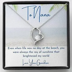 Beach Themed To My Nana Necklace from Grandson, Gift My Nana Necklace, Grandma Necklace, Even When Life Was No Day at the Beach Pendant Necklaces styles On Birthday, Christmas, Anniversary. Necklace Jewelry With Meaningful Messages Card & Box