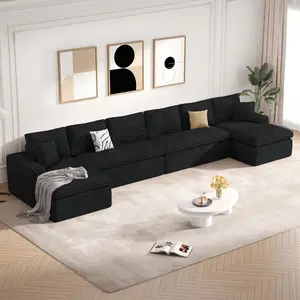 134" U Shaped Modular Sectional Sofa, Oversized Boneless Couches for Living Room,No Assembly Required Corduroy Cloud Couch with Chaise Lounge