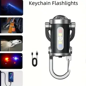 1pc/2pcs Multi-Function Mini Keychain Flashlight with COB Work Light, Side Light and Blue Light, Portable Light for Hiking & Emergency Use, Super Bright Flashlight