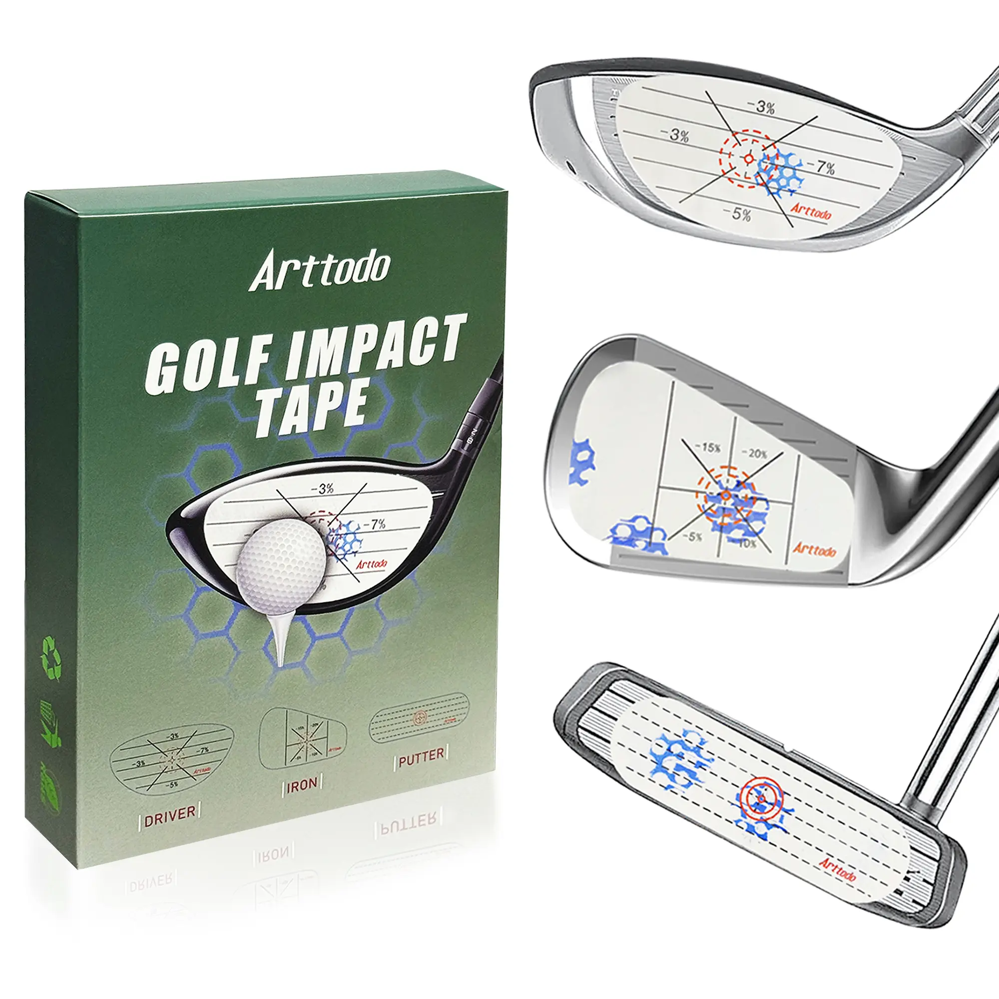 Arttodo Golf Impact Tape, Golf Impact Sticker, Golf Ball Tracker, Self-Teaching Sweet Spot and Consistency Analysis, Golf Gift