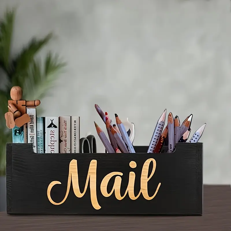 1pc Mail Organizer, Wall Mount Or Desktop Organizer, Countertop Rustic Mail Organizer For Wall, Office Mail Holder For Desk, Wood Mail Storage Organizer, Letter Holder, Mail Tray, Mail Basket