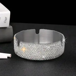 Luxury Blingbling Ashtray, Rhinestone Stainless Steel, High-End Gift, Decorative, Suitable for Home, Internet Cafe, Bar, Car Interior Decor, Collectible Room Decor, Ornaments