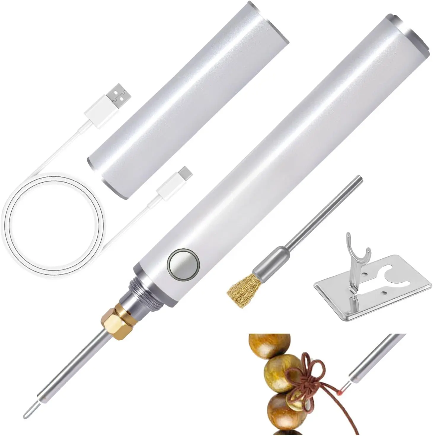 Rechargeable Dual-Heating Thread Burner Kit,Cordless Thread Zapper with Tip,Cleaning Brush,Tool Stand, Pen for  Making,Beading,Leather Craft,Sewing,Weaving and Stringing