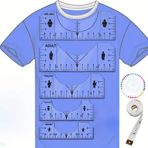 7Pcs Tshirt-Ruler Guide to Center Vinyl, Transparent V-Neck/Round PVC Ruler forAlignment, Heat Press, Children Youth Adult, Front and Back Measurement