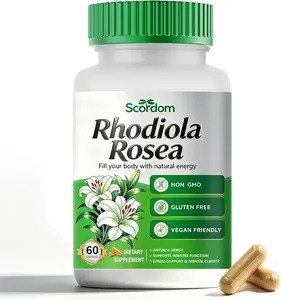 Rhodiola Rosea Capsules 500mg - Natural Adaptogen Supplement for Stress Relief, Mental Focus & Energy Boost - Non-GMO (60 Capsules)