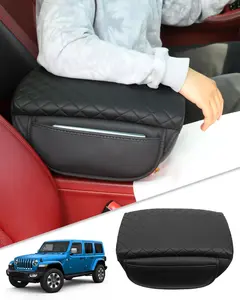 Armrest Cover for Jeep Wrangler Center Console Pad with Organizer Storage Pockets, Black Faux Leather Arm Rest Lid Protector Cushion Interior Accessories (2018-2025 Wrangler JL & Gladiator JT) car  arm  rest  pad PU Car Armrest Cover Console Armrest Cover