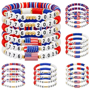 24/48 Pcs USA 250th Anniversary Flag Bracelet National Flag Independence Day Accessaries 4th of July Wristband for Women Men Teens Bulk Red White and Blue Patriotic Gifts for 4th of July American Summer Party Favors Event Parade Historical Celebration