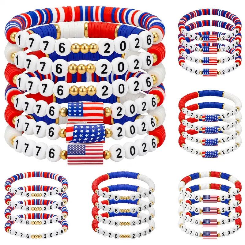 USA 250th Anniversary Stars Engraved Stretch Bangle, 24/48 Pcs Bulk Unisex Adjustable Wristbands, Red White Blue Patriotic Independence Day Gifts for Parades, Festive Party Favors