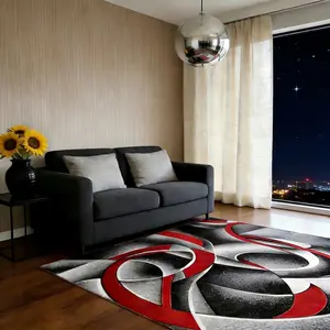 2D flat Abstract red, white, and gray geometric pattern carpet, velvet, non-slip and machine washable, suitable for bedroom, living room, indoor use - multi-purpose, home decorative rug, Modern geometric rug