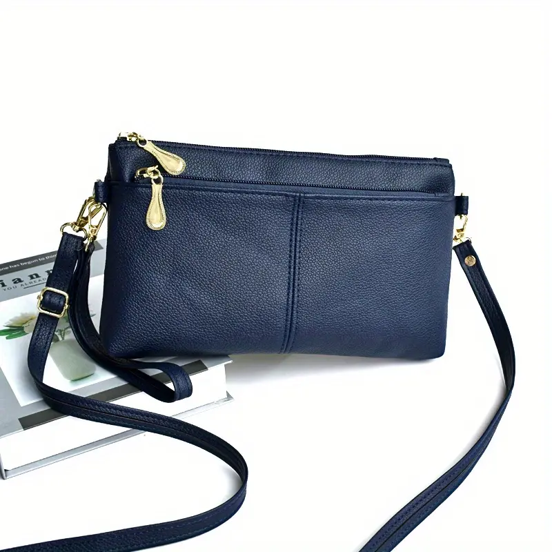 Women's Square Crossbody Bag, Stylish Double-Zipper Clutch, Wristlet Purse for Mobile Phones and Coins, Zipper Wristlet Purse