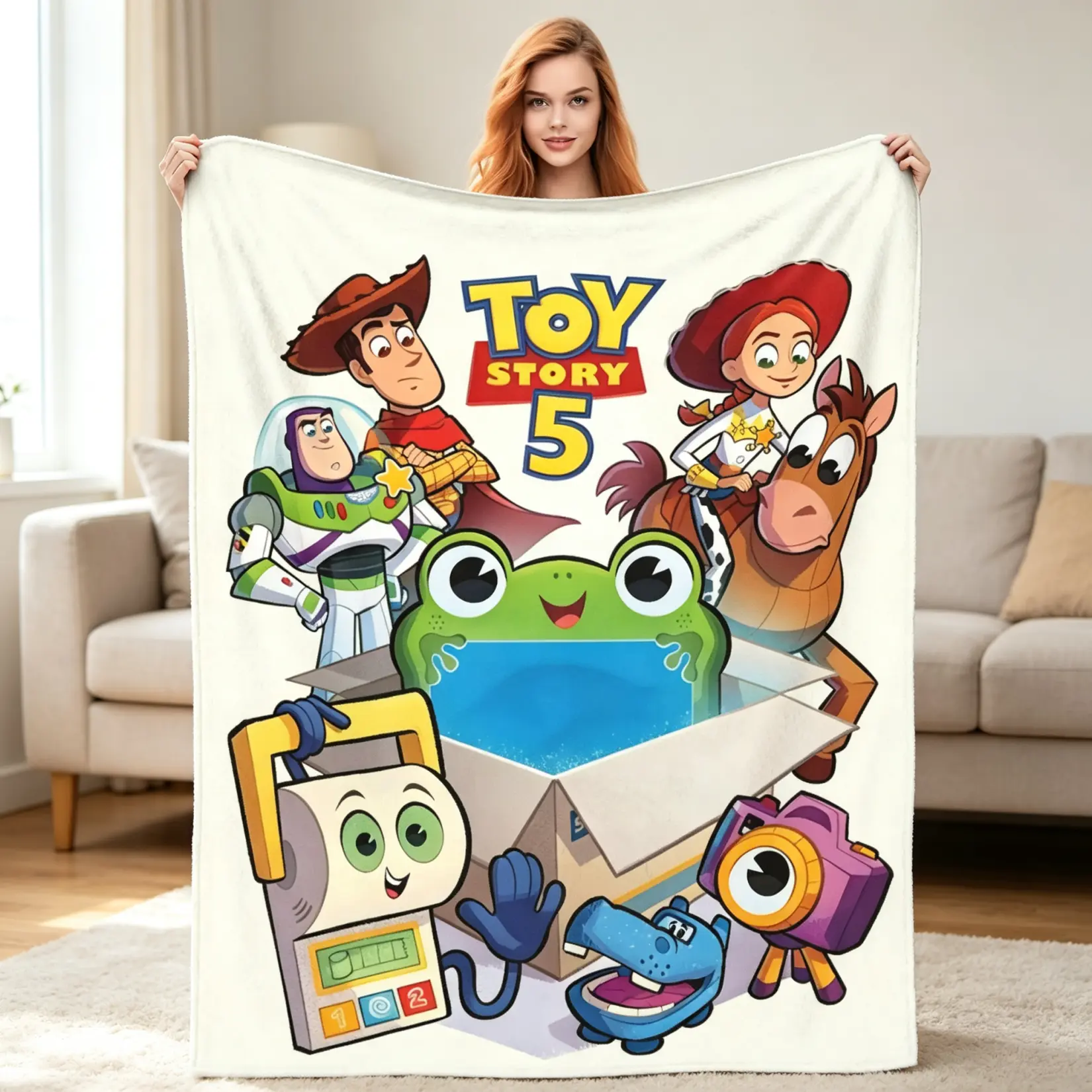 Disney Classic [2026 New] Toy Story 5 Throw Blanket Woody and Buzz Graphic Fleece Cozy Soft Blanket for Bed Couch Office Camping Holiday Gift