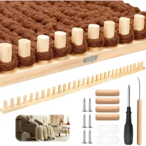46" Wooden Chunky Blanket Loom Includes Crochet Hooks, Adjustable Blanket Loom Knitting for Chunky Blanket Yarn, Hand Knitting Loom for Beginner, No  or Other Tools Required