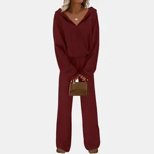 PrettyGarden Women's 2-Piece Set Ribbed Fall Lounge Sets Zip Up Hoodie Wide Leg Pants Tracksuit Matching Travel Outfits Soft&Comfy Casual Long Sleeve Athleisure Style