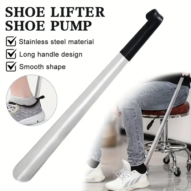 Durable Stainless Steel Shoehorn, 16.5" Long Handle Metal Footwear Accessory with a Smooth Shape for Easy Shoe Starts for Seniors, Adults & Kids, Long Handle Design, Premium Stainless Steel, Versatile Use