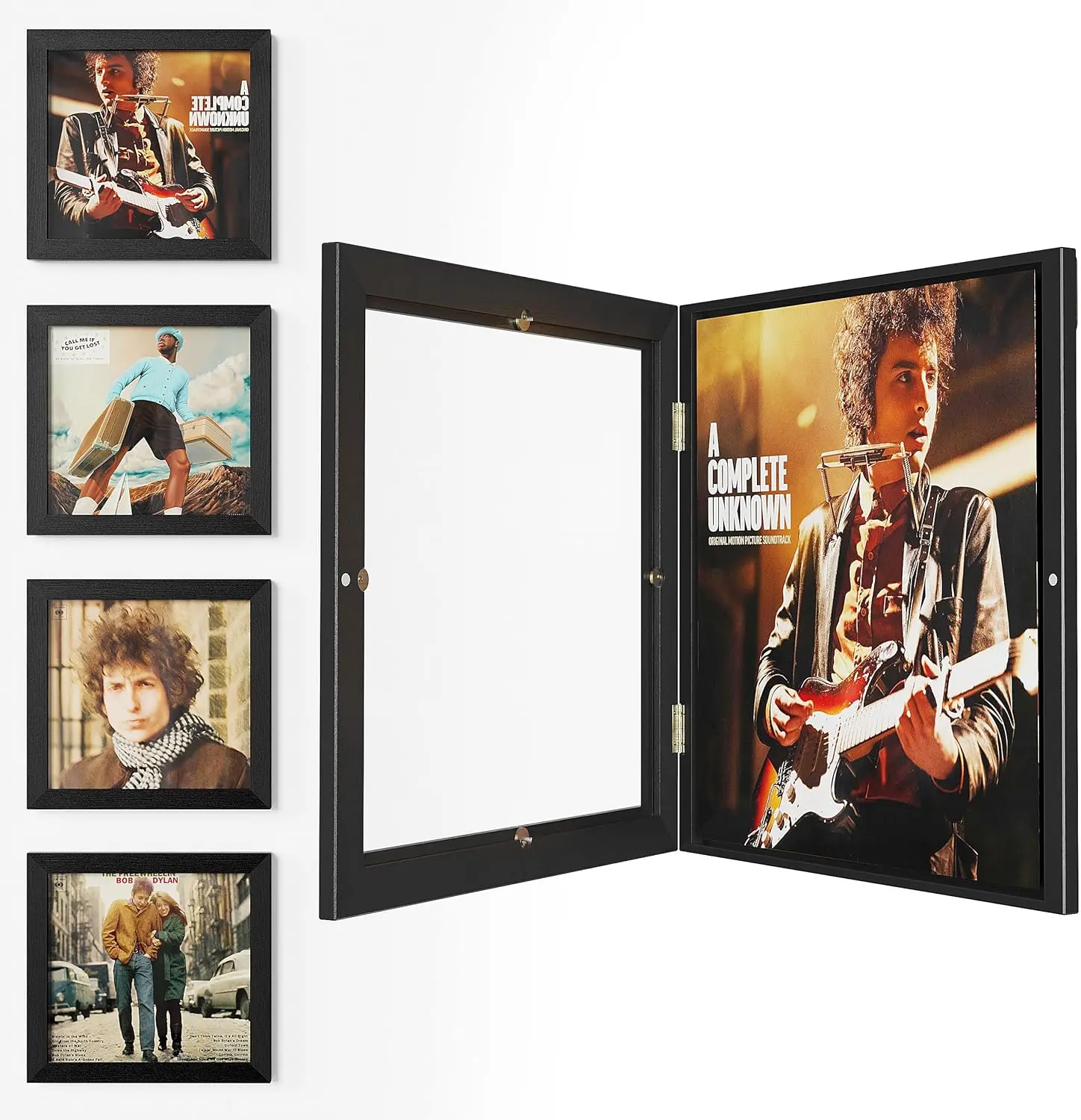 Vinyl Record Frames for Wall, 4-Pack Front-Opening 12 x 12 Inch Wood Album Cover Display Frames, Black